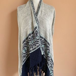 Almost Famous Fringed Acrylic Knit Long Cardigan Sweater M